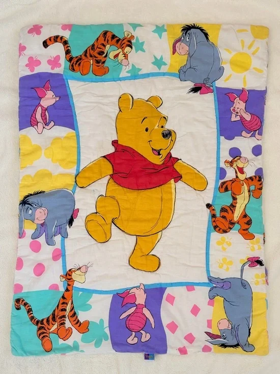 Vintage 1994 Disney Winnie the Pooh Crib Blanket Quilt- Tigger - Piglet - Eeyore - Picture 1 of 15